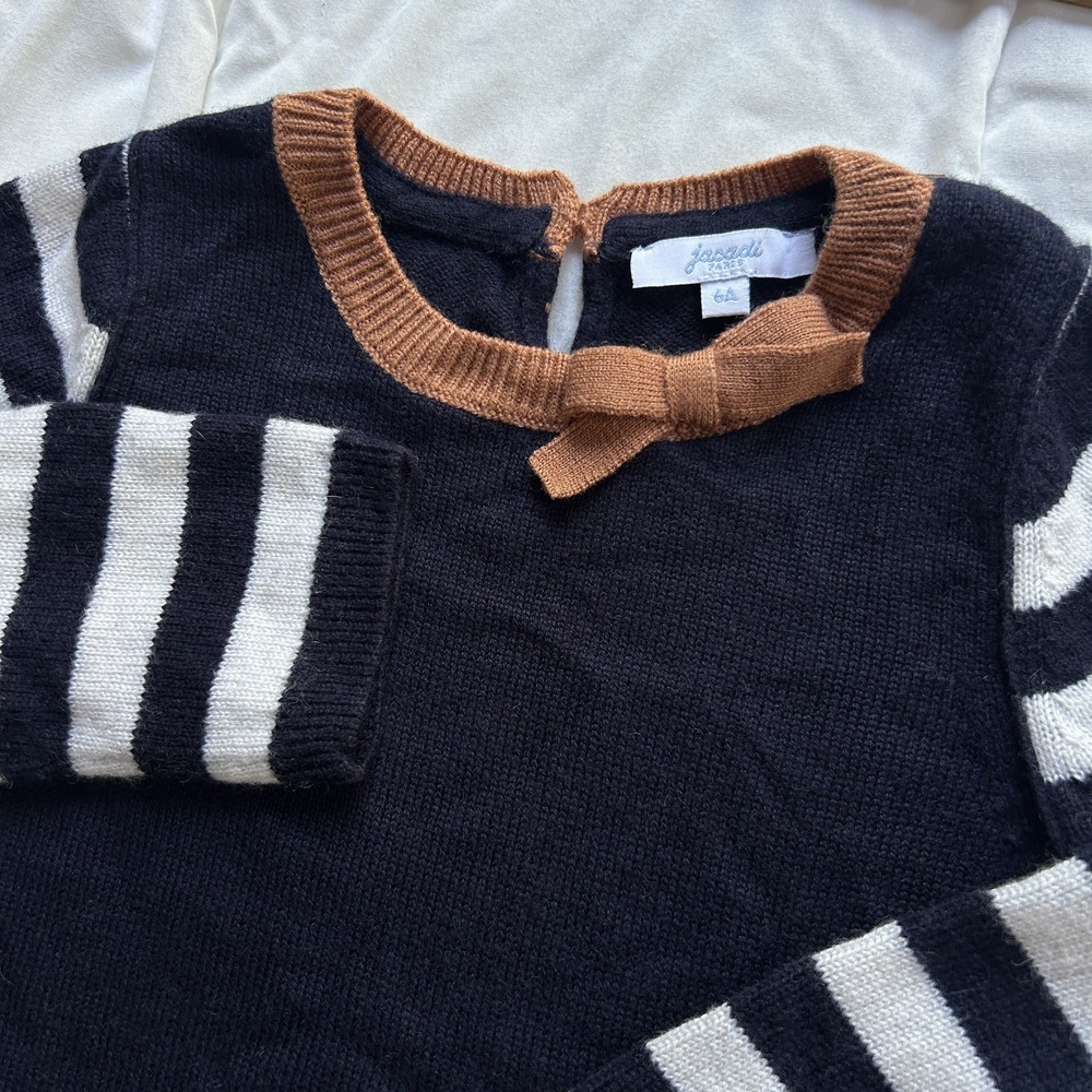 Jacadi Paris Sweater Dress Girls Size 6A 6 Wool Blend Navy Blue EUC